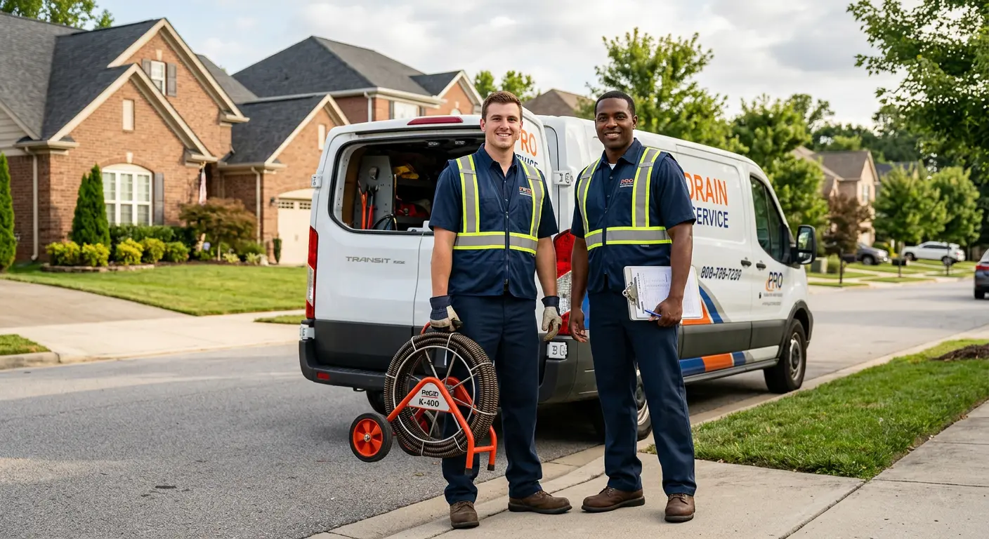 Sewer and drain service team with equipment ready for work in Herriman
