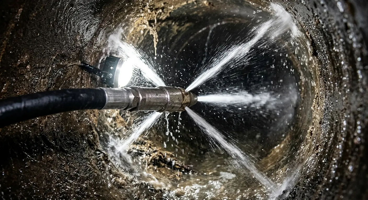 High-pressure hydro jetting nozzle cleaning sewer pipe for Trenchless Sewer Repair in Herriman